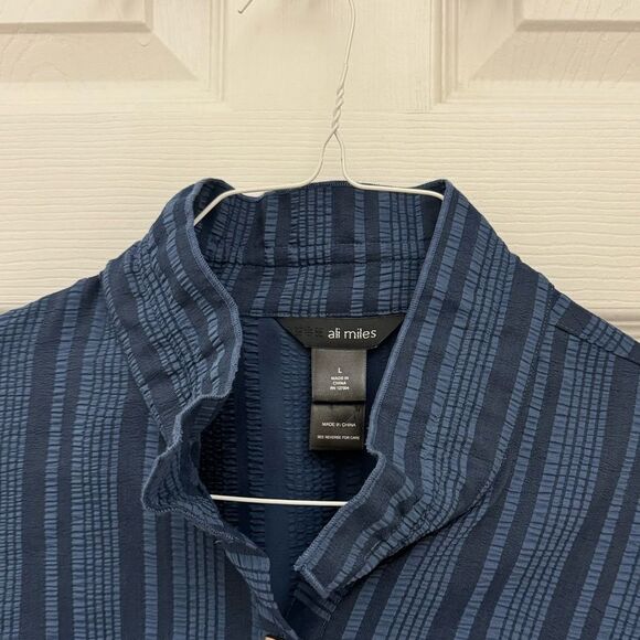 Ali Miles Tunic Blouse Size Large Navy Blue Lagenlook Boxy Flowy Artsy - Picture 2 of 6